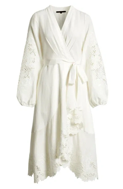 Kobi Halperin Sigal Embroidered Lace-inset Midi Wrap Dress In White