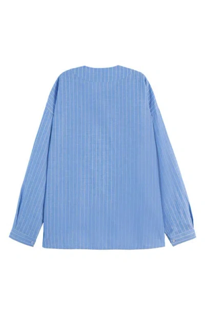 Scotch & Soda Stripe Bib Cotton & Linen Top In Blue And White Pin Stripe