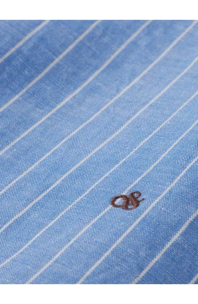 Scotch & Soda Stripe Bib Cotton & Linen Top In Blue And White Pin Stripe