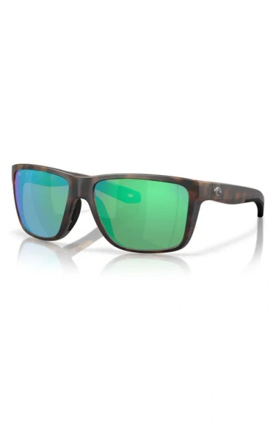 Costa Del Mar Broadbill Ii Xl 62mm Polarized Oversize Rectangular Sunglasses In Matte Tortoise/green