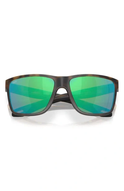 Costa Del Mar Broadbill Ii Xl 62mm Polarized Oversize Rectangular Sunglasses In Matte Tortoise/green