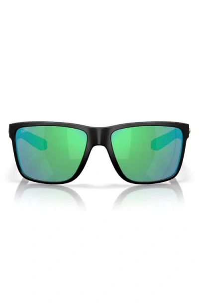 Costa Del Mar Broadbill Ii Xl 62mm Polarized Oversize Rectangular Sunglasses In Matte Black/green Mirror