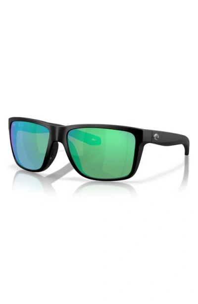 Costa Del Mar Broadbill Ii Xl 62mm Polarized Oversize Rectangular Sunglasses In Matte Black/green Mirror
