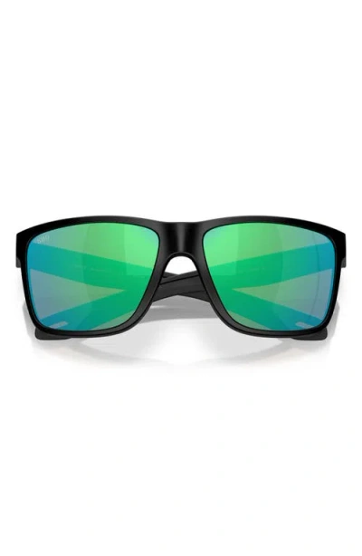 Costa Del Mar Broadbill Ii Xl 62mm Polarized Oversize Rectangular Sunglasses In Matte Black/green Mirror