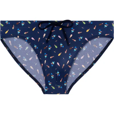 Hom Summer Swim Mini Briefs In Navy Print