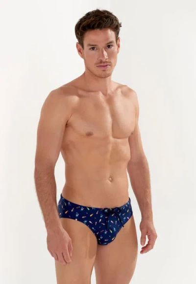 Hom Summer Swim Mini Briefs In Navy Print