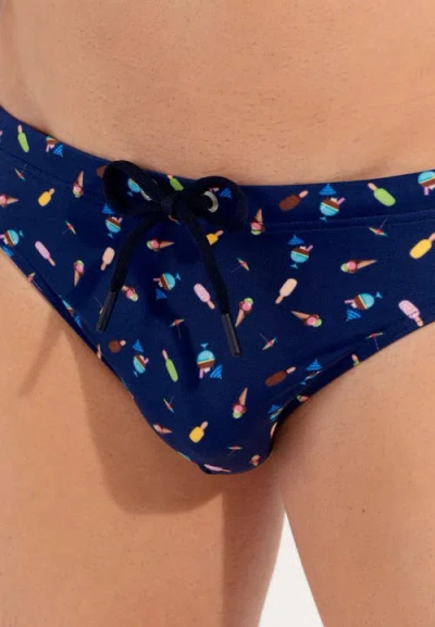 Hom Summer Swim Mini Briefs In Navy Print