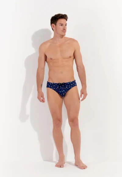 Hom Summer Swim Mini Briefs In Navy Print