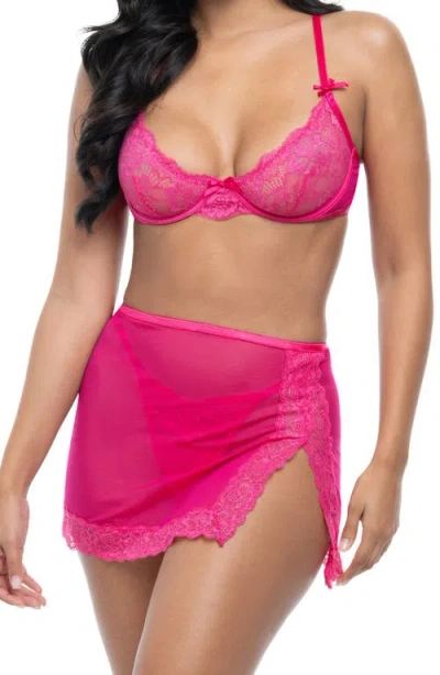 Oh La La Cheri Brit Underwire Bra, G-string & Slip Set In Pink Yarrow