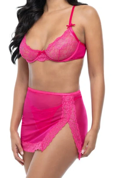 Oh La La Cheri Brit Underwire Bra, G-string & Slip Set In Pink Yarrow