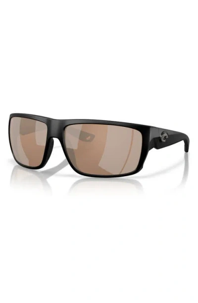 Costa Del Mar 64mm Polarized Rectangular Sunglasses In Black/copper Silver 580g