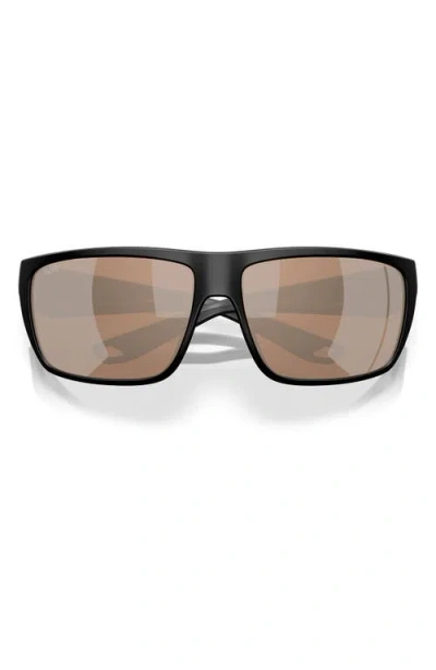 Costa Del Mar 64mm Polarized Rectangular Sunglasses In Black/copper Silver 580g