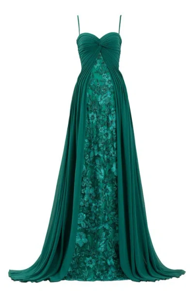 Tadashi Shoji Cgv24856l Long Pleated Formal Prom Dress In Emerald