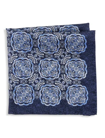 Oak Hill Premium By Dxl Big & Tall Medallion Silk Pocket Square In Navy