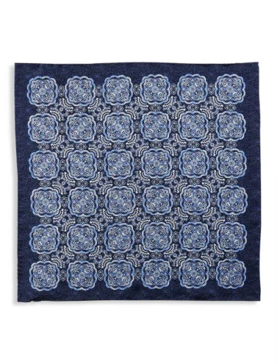 Oak Hill Premium By Dxl Big & Tall Medallion Silk Pocket Square In Navy