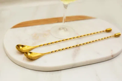 A Bar Above Gold Bar Spoons, Set Of 2 With Spiral Handles In Gold