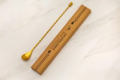 A Bar Above Gold Bar Spoons, Set Of 2 With Spiral Handles In Gold