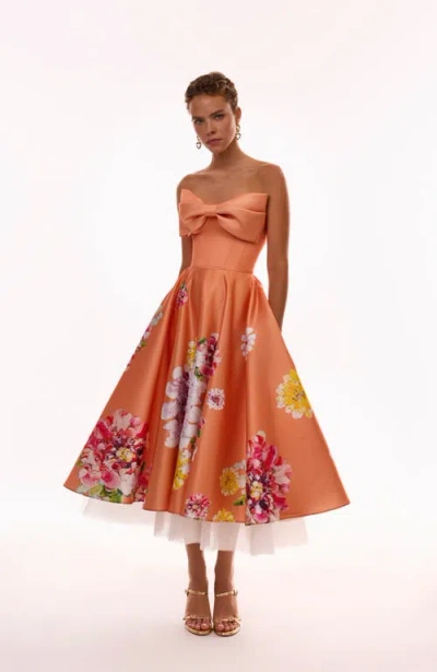 Milla Playful Floral Midi Dress With Bow In Orange Floral