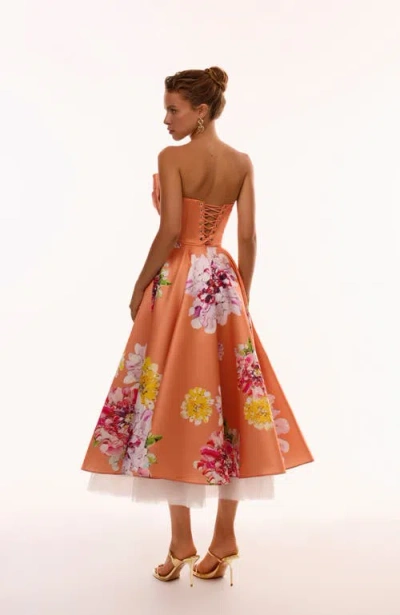 Milla Playful Floral Midi Dress With Bow In Orange Floral