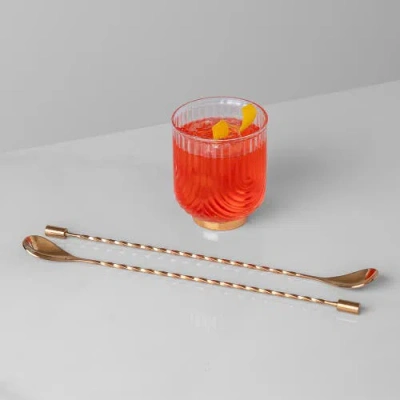 A Bar Above Antique Copper Bar Spoons, Set Of 2 With Spiral Handles In Antique Copper