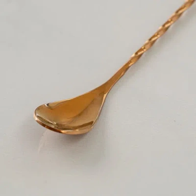 A Bar Above Antique Copper Bar Spoons, Set Of 2 With Spiral Handles In Antique Copper