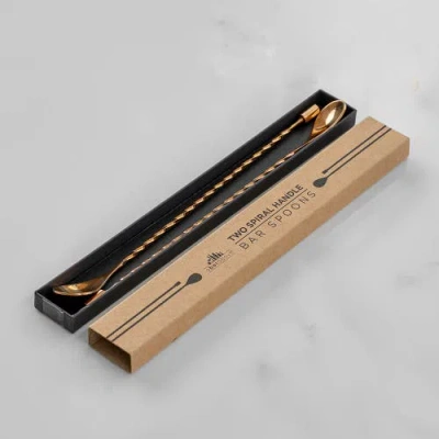 A Bar Above Antique Copper Bar Spoons, Set Of 2 With Spiral Handles In Antique Copper