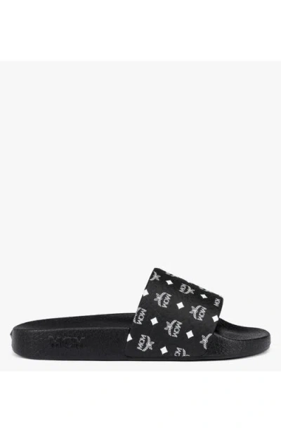 Mcm Women Black Rubber Slippers In Animal Print