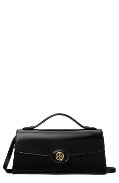 Tory Burch Robinson Spazzolato Leather Convertible Shoulder Bag In Black