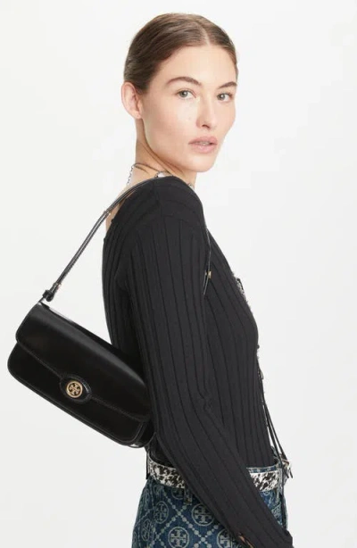 Tory Burch Robinson Spazzolato Leather Convertible Shoulder Bag In Black
