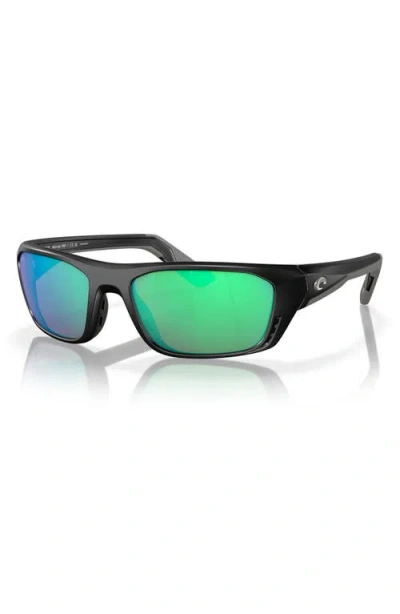 Costa Del Mar 57mm Polarized Rectangular Sunglasses In Matte Black/green Mirror 580g