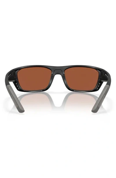 Costa Del Mar 57mm Polarized Rectangular Sunglasses In Matte Black/green Mirror 580g