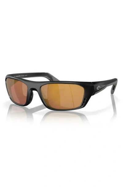 Costa Del Mar 57mm Polarized Rectangular Sunglasses In Matte Black/gold Mirror 580g
