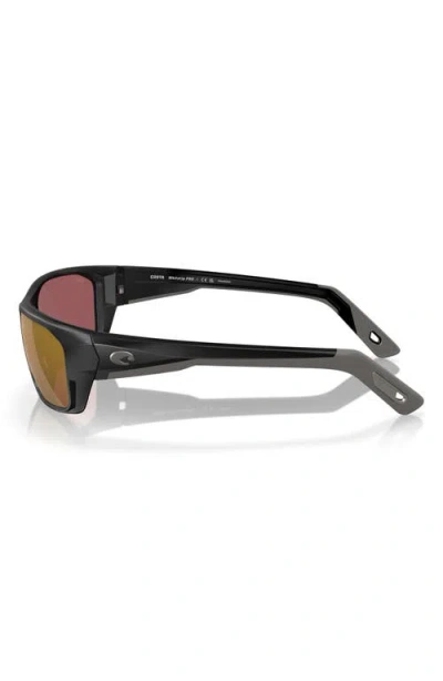 Costa Del Mar 57mm Polarized Rectangular Sunglasses In Matte Black/gold Mirror 580g