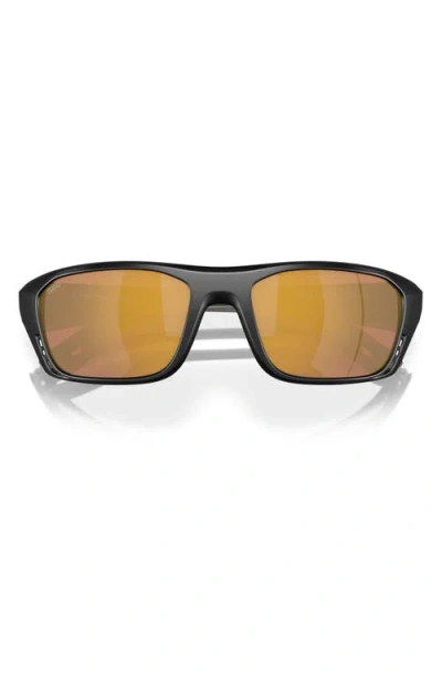 Costa Del Mar 57mm Polarized Rectangular Sunglasses In Matte Black/gold Mirror 580g