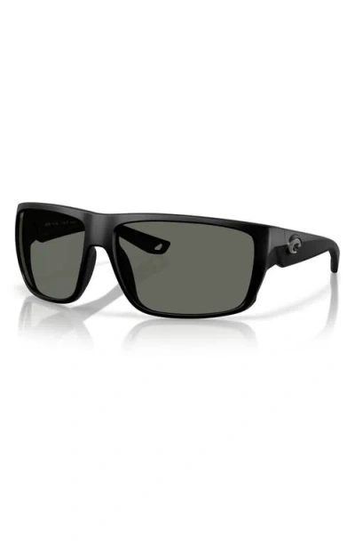 Costa Del Mar 64mm Polarized Rectangular Sunglasses In Matte Black/gray