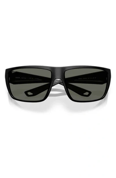 Costa Del Mar 64mm Polarized Rectangular Sunglasses In Matte Black/gray