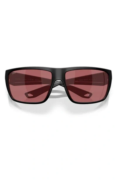 Costa Del Mar 64mm Polarized Rectangular Sunglasses In Matte Black/rose
