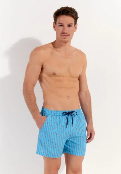 Hom Espelette Beach Boxer In Turquoise Print