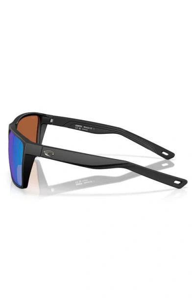 Costa Del Mar Rinconcito 60mm Polarized Rectangular Sunglasses In Matte Black/green Mirror 580p