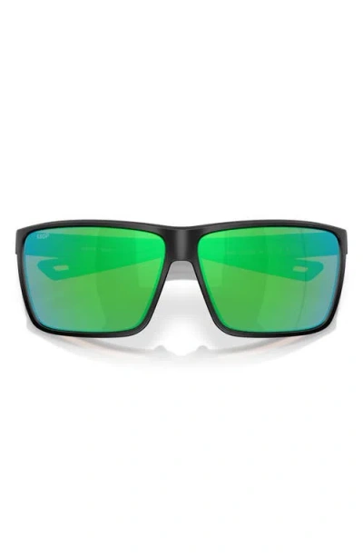 Costa Del Mar Rinconcito 60mm Polarized Rectangular Sunglasses In Matte Black/green Mirror 580p