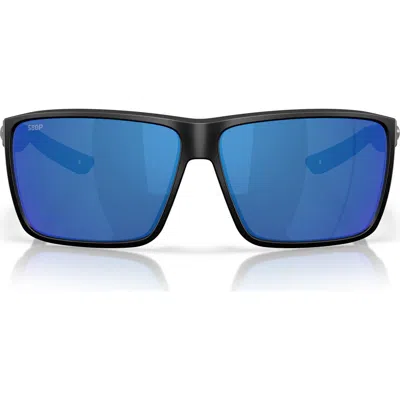 Costa Del Mar Rincon Ii 64mm Mirrored Polarized Oversize Rectangular Sunglasses In Black
