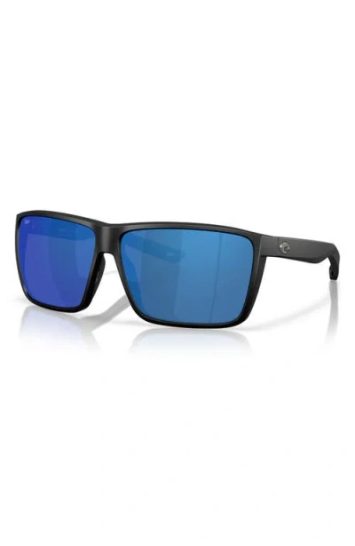 Costa Del Mar Rincon Ii 64mm Mirrored Polarized Oversize Rectangular Sunglasses In Black