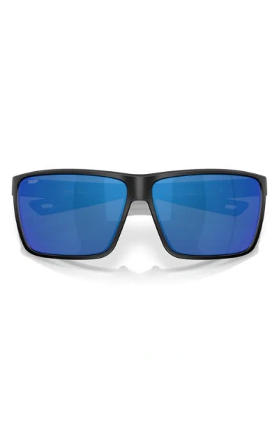 Costa Del Mar Rincon Ii 64mm Mirrored Polarized Oversize Rectangular Sunglasses In Black