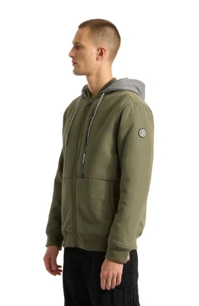 Ecko Unltd Don't Give Up Faux Shearling Varsity Jacket In Olive