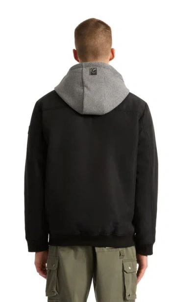 Ecko Unltd Don't Give Up Faux Shearling Varsity Jacket In Black/grey Marled