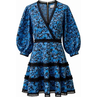Akalia Elegant Antia Floral Dress With Embroidered Details And Lace Trim In Medium Blue