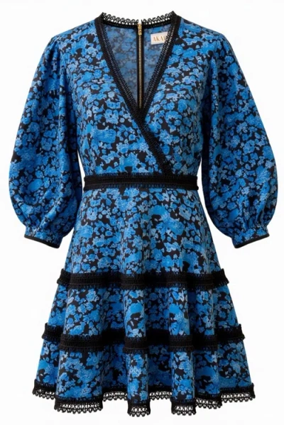 Akalia Elegant Antia Floral Dress With Embroidered Details And Lace Trim In Medium Blue