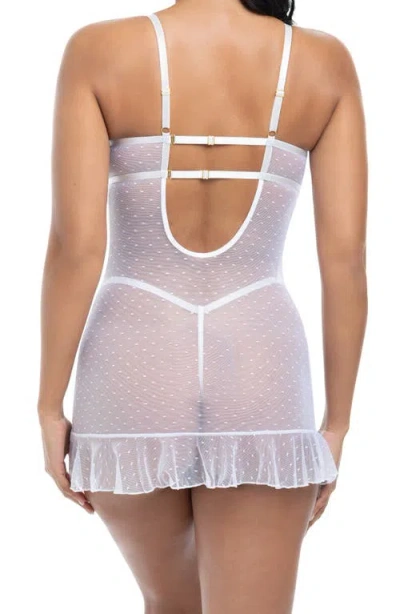 Oh La La Cheri Portia Open Cup Underwire Chemise & G-string Set In Bright White