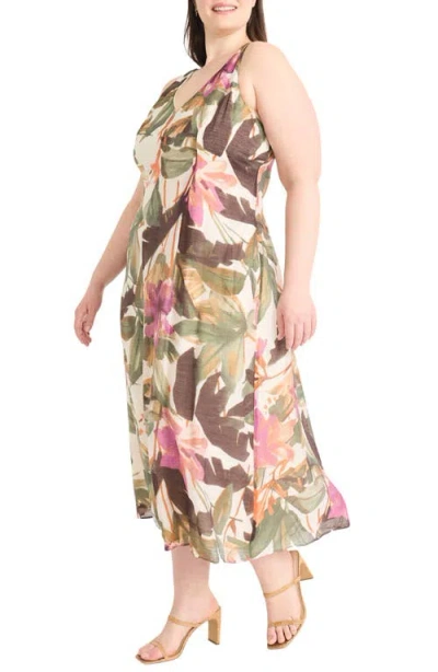 Maggy London Plus Size Printed Sleeveless Midi Dress In Multi