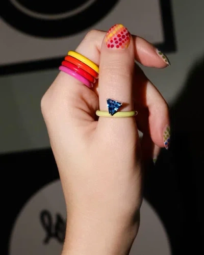 Fry Powers Gem + Enamel Stacking Ring In Zucchini/fern Green